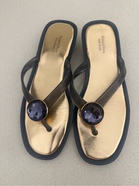 Simply Vera Vera Wang Navy Jelly Thong Sandals with Navy Jewel